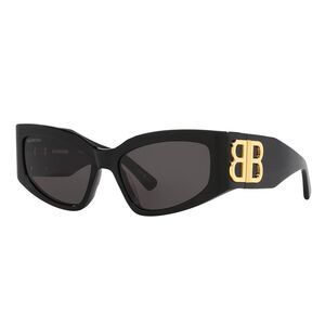 Balenciaga BB 0321S 002 Black Plastic Cat-Eye Sunglasses Grey Lens